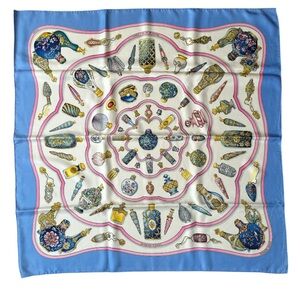 Hermes 100% Silk Qu’ Importe Le Flacon Scarf in Blue and White